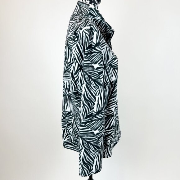 Reel Legends | Black & White Palm Leaf Print Fleece Full Zip Jacket Sweater | L - Picture 7 of 12